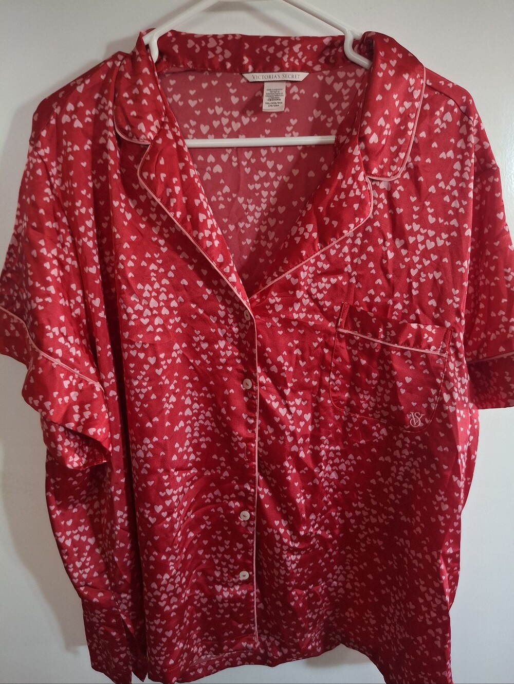 Victoria's Secret Red Heart-Print Satin Button-Down Shirt